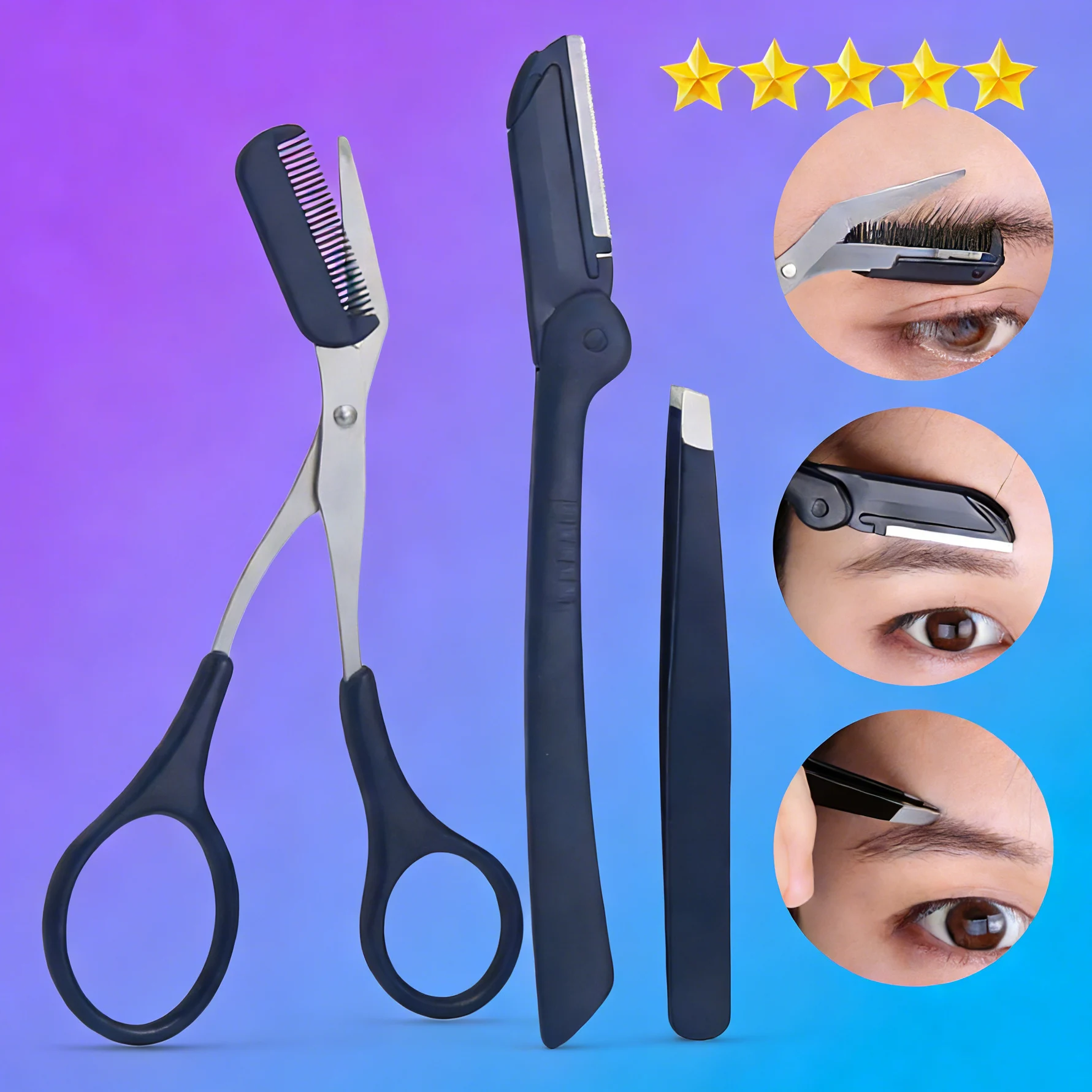 Grooming Scissors - Stainless Steel Eyebrow Grooming Kit (1/3-Piece)